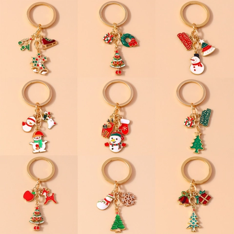 Weihnachten Schlüsselanhänger Zinklegierung Emaille Weihnachtsmann Schneemann Elch Baum Glocke Tasche Anhänger Geschenk