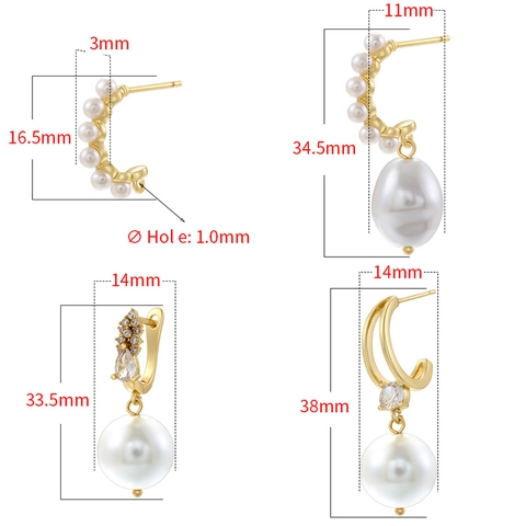 Eleganti Orecchini a Cerchio in Rame con Perle Artificiali e Strass per Donna Orecchini a Bottone Pendenti Geometrici Placcati Oro Platino