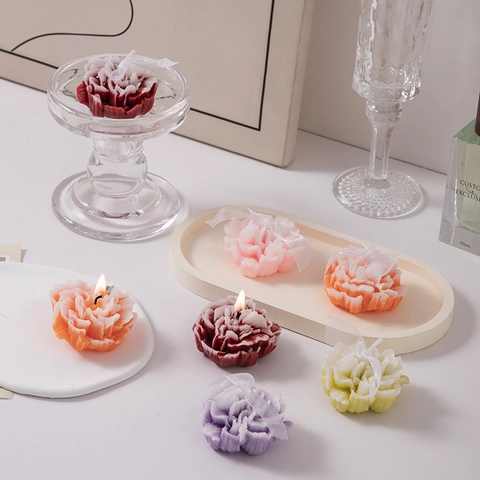 Carnation Flower Shaped Scented Candle Soy Wax With Ribbon Bow Handmade Home Decor Wedding Party Favor Souvenir Gift
