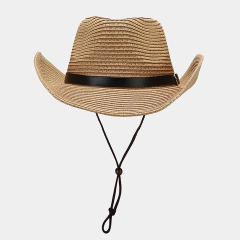 Sombrero de Vaquero de Paja Western Vintage para Hombre Mujer Sombrero de Sol de Ala Ancha Con Cinturón de Cuero Correa Ajustable