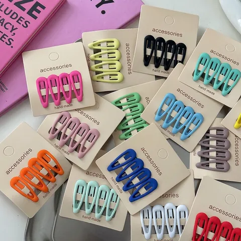 Matte Painted Alloy Snap Hair Clips Teardrop Shape Candy Color Hairpins For Girls Kids Sweet Hair Accessories Handmade
