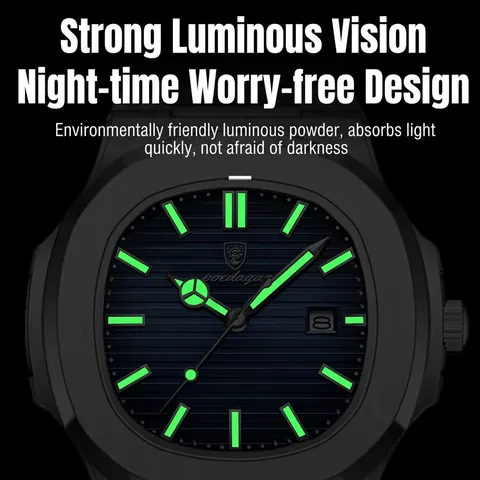 Luxury Men Fashion Quartz Watch Waterproof Luminous Date Octagonal Alloy Case Genuine Leather Strap Business Casual Wristwatch