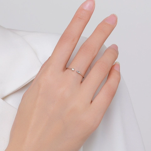 Anello Aperto In Argento Sterling 925 Minimalista Regolabile Geometrico Zirconia Cubica Rotonda E Baguette Gioielli Donna
