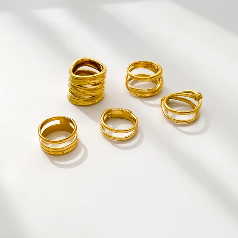 Multi Layer Wrap Knot Ring Titanium Steel 18K Gold Plated Hollow Cross Geometric Minimalist Jewelry For Women