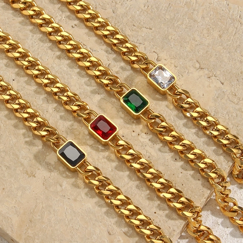 Bracciale Catena Cubana in Acciaio Inossidabile Placcato Oro 18K Vintage Hip Hop per Donna Gioiello Geometrico con Zirconia Quadrata