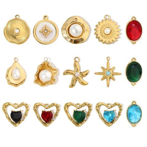 Ciondoli Charms Fai Da Te In Acciaio Inossidabile Gioielli Zircone Cuore Stella Forme Vintage Stile Francese Oro Donne