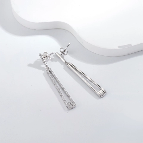 925 Sterling Silber Geometrische Lange Ohrhänger Mikro Pave Zirkonia Lineare Dangle Ohrringe Minimalistischer Schmuck Für Damen