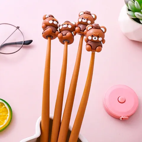Penna Gel Orso Cartone Animato TPR Gomma Morbida Antistress Cancelleria Creativa Penna Firma Marrone Per Studenti