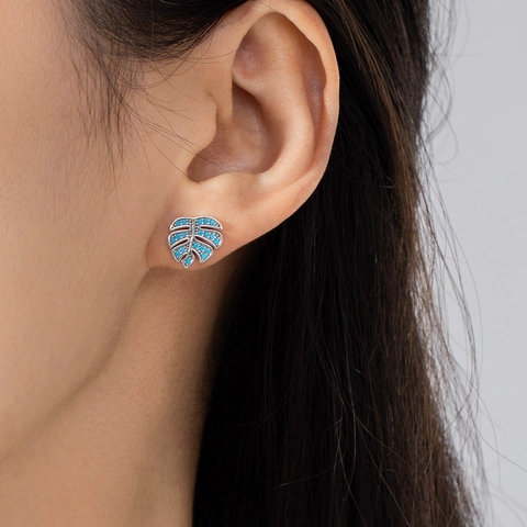 Orecchini A Lobo Foglia Di Monstera Con Turchese 925 Sterling Silver Earring Post Gioielli Stile Tropicale Per Donna