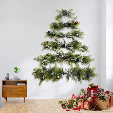 DIY Kerstboom Wandophanging Kunstmatige Dennen Eucalyptus Takken Gekleurde Bal Ornamenten Feestelijke Huisfeest Decoratie