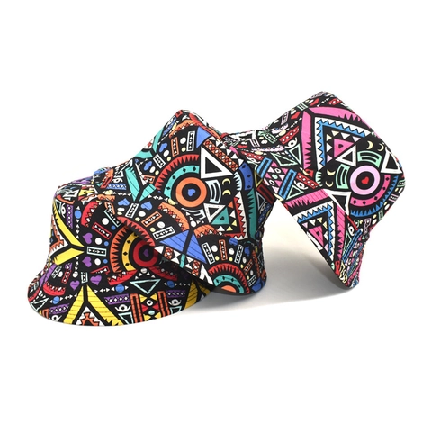 Omkeerbare Vissershoed Geometrische Tribale Print Zonbescherming Brede Rand Opvouwbaar Katoen Polyester Voor Heren Dames