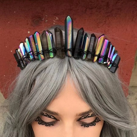 Corona De Cristal Natural Diadema Cuarzo Crudo Diadema Envuelta En Alambre Para Boda Festival Accesorio De Cabello Hecho A Mano Bohemio