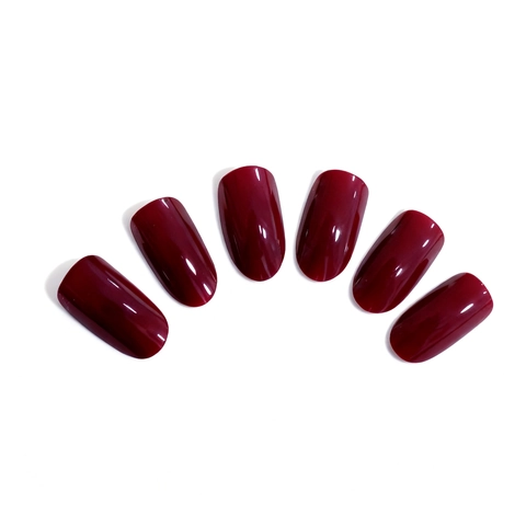 Press On Nails Glossy Solid Burgundy Wine Red Oval Shape Fashionable Long Lasting For Women Manicure