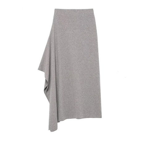 Women Knit Texture Asymmetric Hem Midi Skirt Solid Color High Waist Slim Fit Streetwear Chic Minimalist Casual Bottom