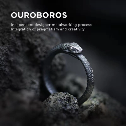 Ouroboros Ring Copper Vintage Silver Plated Gothic Punk Snake Adjustable Open Band Jewelry For Men Women Couples