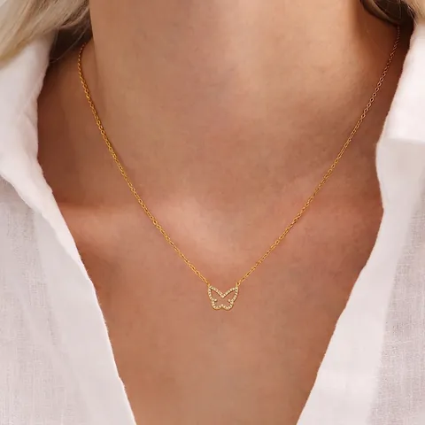 Butterfly Pendant Necklace Stainless Steel Colored Zircon Delicate Minimalist Chain Jewelry For Women Elegant Fashionable Gift
