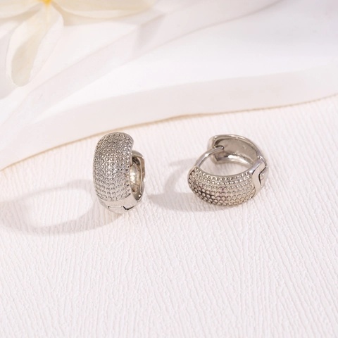 Orecchini A Cerchio Tondi Con Texture Puntinata Stile Francese Rame Placcato Argento Gioielli Geometrici Semplici Per Donne