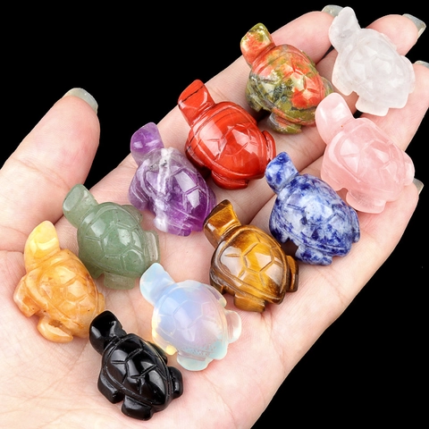 Mini Turtle Figurine Natural Crystal Gemstone Amethyst Agate Rose Quartz Tiger Eye Hand Carved Animal Sculpture Polished Desk Ornament Home Decor