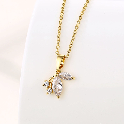 Edelstahl Blatt Anhänger Halskette Für Damen Markises Zirkon Kristall Eingelegt Vergoldet Elegant Schmuck