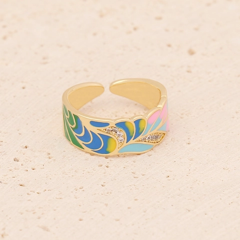 Adjustable Open Rings For Women Copper Zircon Inlaid Heart Snake Shape Enamel Vintage Fashion Jewelry Accessory