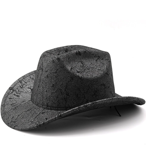 Chapeau Cowboy Western Rétro Polyester Large Bord Texture Craquelée Protection Solaire Plein Air Style Jazz Pour Homme