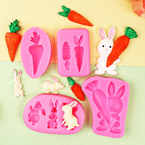 Silicone Mold Rabbit Carrot Easter Egg Flower For Fondant Chocolate Cake Decorating DIY Clay Crafting Resin Casting