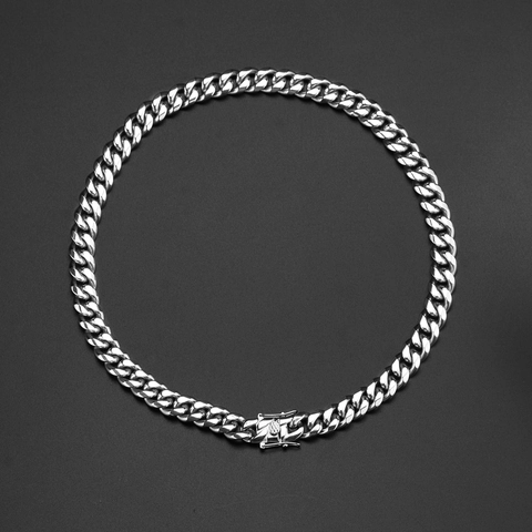 Collar De Cadena De Eslabones Cubanos De Acero Inoxidable Pulido Cierre De Caja Estilo Hip Hop Streetwear Unisex Color Plata