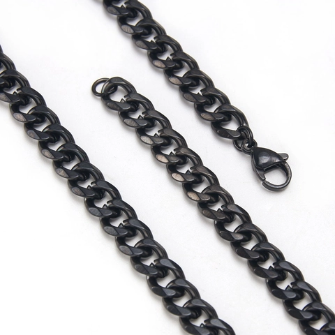 Collier Chaîne À Maillons Cubains Noirs En Acier Inoxydable 304 Plaqué Sous Vide Bijoux Style Hip Hop