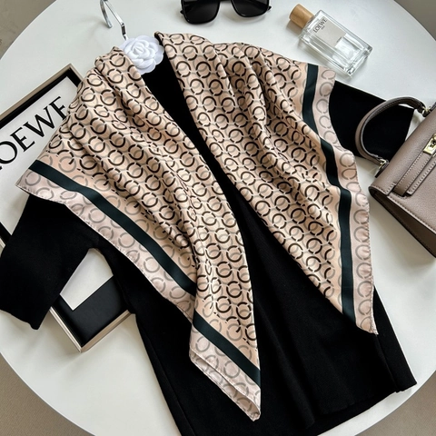 Sciarpa Quadrata Elegante Stampa Geometrica Cerchio Raso Sensazione Raso Scialle Per Donne Accessorio Moda