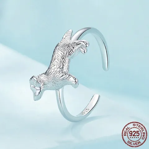 925 Sterling Silver Cute Golden Retriever Dog Adjustable Open Ring For Women Personalized Animal Shaped Fashion Jewelry Finger Ring Gift
