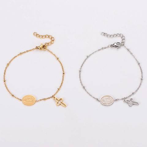 Stainless Steel Armband Mit Jungfrau Maria Medaille Und Kreuz Anhänger Religiöser Schmuck Verstellbare Kette Hip Hop Stil