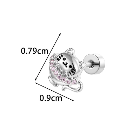 Cat In Teacup Ear Cartilage Stud Titanium Steel Copper Pink Zircon Micro Inlaid Cute Helix Piercing Jewelry For Women