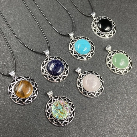 Retro Hexagram Hanger Ketting Natuursteen Abalone Schelp Legering Sterframe Boheems Etnische Sieraden Voor Dames