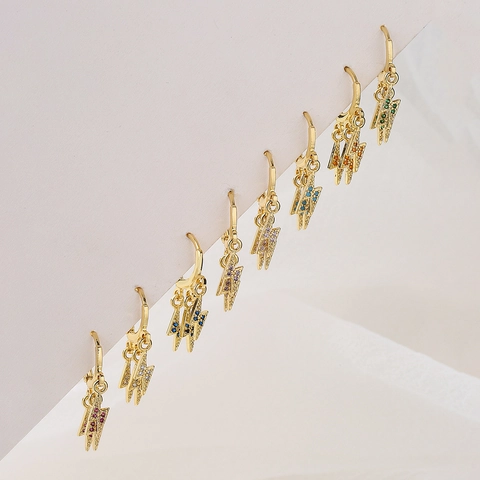 Orecchini A Cerchio Huggie Fulmine Placcati Oro 18K Rame Zirconia Cubica Colorata Gioielli Alla Moda Per Donna