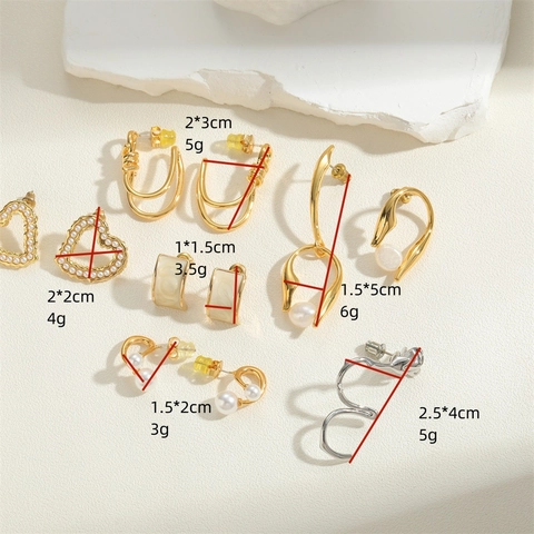 French Vintage Heart Artificial Pearl Earrings Copper Gold Plated Geometric Drop Ear Studs Elegant Fashion Jewelry For Women