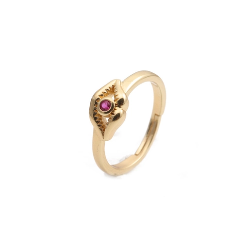 Evil Eye Lippenform Kupfer Verstellbarer Offener Ring Zirkon Eingelegt Vergoldeter Modeschmuck Für Damen
