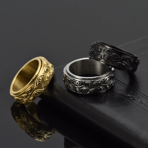 Evil Eye Spinner Ring Stainless Steel Rotatable Anxiety Relief Retro Gothic Punk Jewelry For Men