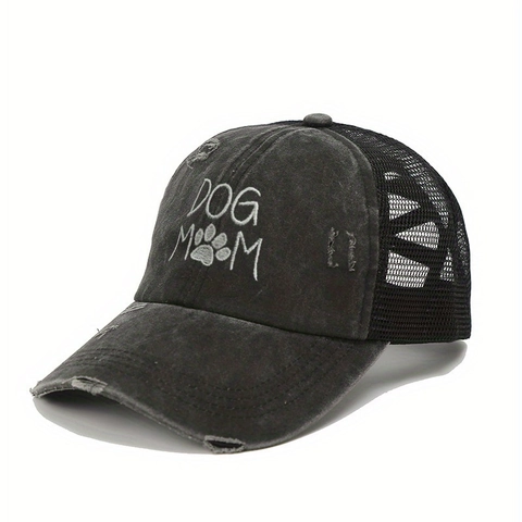 Berretto Da Baseball Ricamato Dog Mom Cotone Lavato Rete Traspirante Cappello Trucker Distressed Da Donna Regolabile