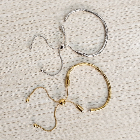 Adjustable Snake Chain Bracelet Stainless Steel Slider Clasp DIY Beads Base Jewelry Waterproof Fashion