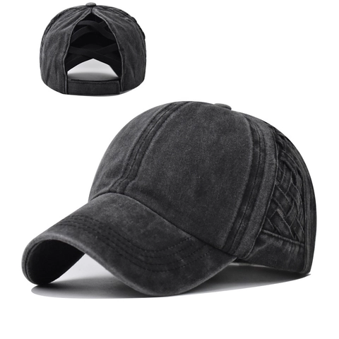 Gorra De Béisbol De Algodón Lavado Para Mujer Coleta Cruzada Estilo Retro Desgastado Ajustable