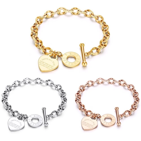 Titanium Steel Heart Pendant Bracelet With Toggle Clasp Above All Else Engraved Inspirational Scripture Jewelry For Women Gift