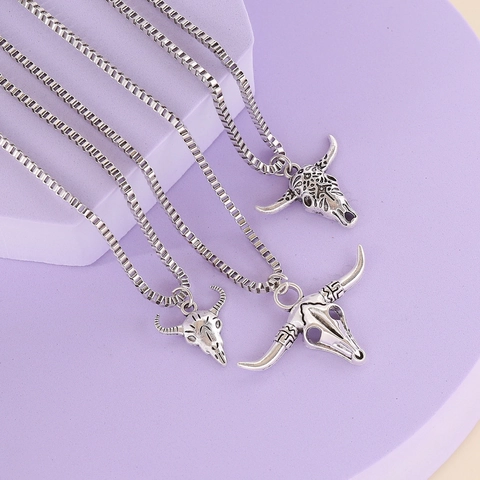 Collana Con Pendente Teschio Di Mucca In Lega Vintage Con Perline Di Turchese Gioielli Boho Western Per Donne