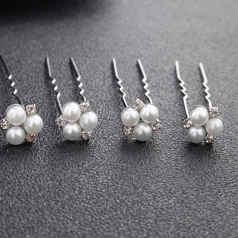 Alloy Imitation Artificial Pearl Rhinestone U Shaped Hair Pins Bridal Wedding Hair Accessories Elegant Floral Design For Women