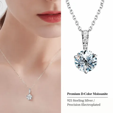Collana con Ciondolo in Moissanite in Argento Sterling 925 Taglio Rotondo Colore D Minimalista Gioielli per Donna Regalo Nozze