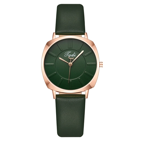 Women's Fashion Quartz Watch Rose Gold Metal Case Minimalist Faux Leather Strap Wrist Watch For Ladies Daily Wear
