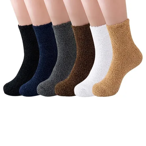 Herren Damen Winter Warm Korallenvlies Flauschige Socken Weich Verdickt Einfarbig Schlafsocken Mittlere Wade Haus Socken