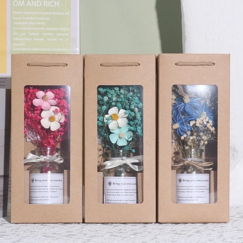 Natürlicher Trockenblumenstrauß In Glasvase Mit Kraftpapier Geschenkbox Für Muttertag Heimdeko Nordischer Stil Ornament