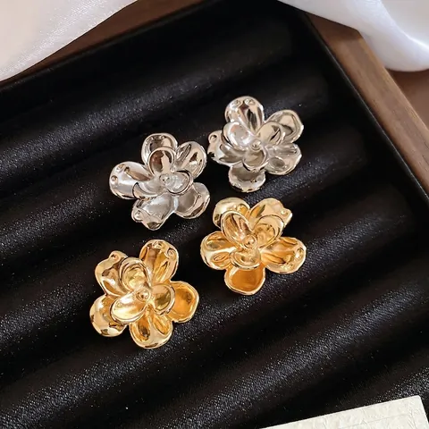 Elegant Flower Stud Earrings Copper Floral Design With 925 Sterling Silver Earring Post Minimalist Jewelry For Women
