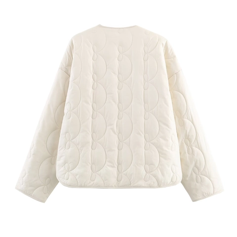 Giacca Trapuntata Donna Motivo Fiori Fiocco Girocollo Maniche Lunghe Bottone A Pressione Capispalla Casual Leggero Chic