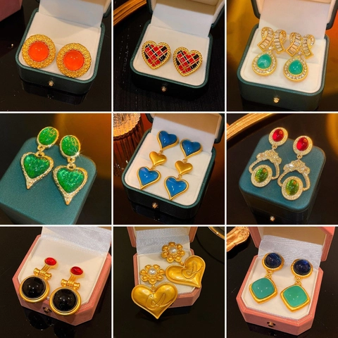 Orecchini Pendenti Vintage A Cuore Fiore Per Donna Stile Palazzo Gioielli In Lega Resina Con Perno In Argento
